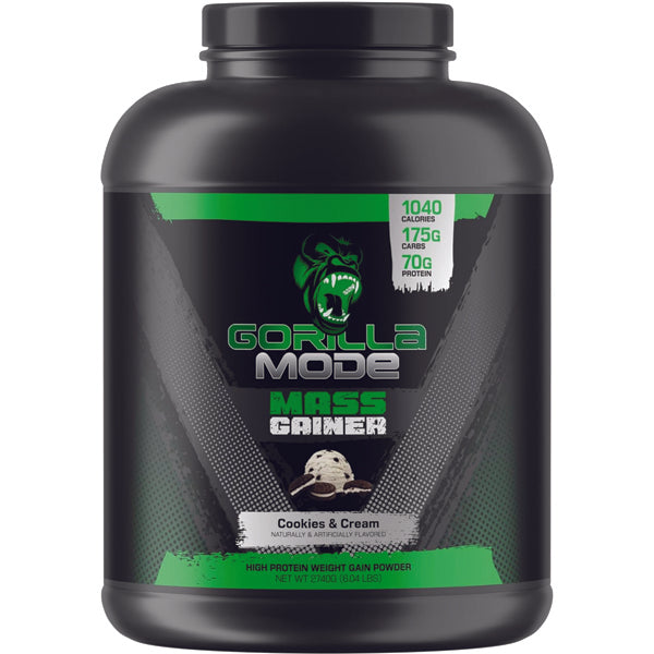 High-calorie protein powder for muscle gain in a shaker bottle