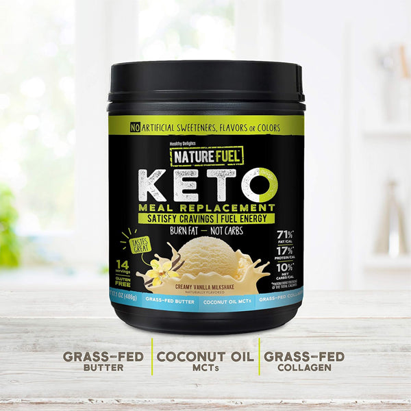 Person blending a keto protein shake in a modern kitchen, emphasizing convenience and health