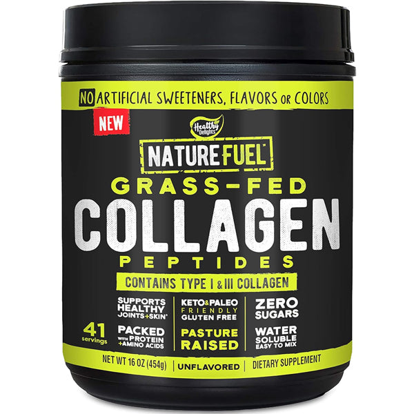 Nature's Best Grass-Fed Collagen Peptides with a spoonful for easy serving.