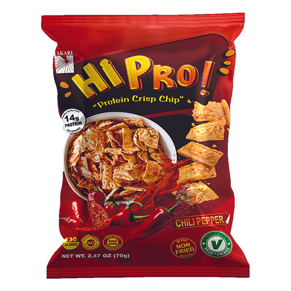 Variety of Takari Hi Pro Protein Crisp Chips bags displayed on a kitchen counter.