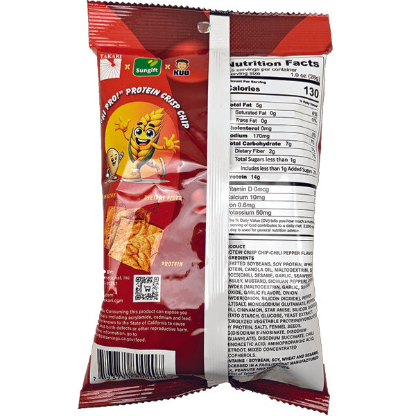 Variety of Takari Hi Pro Protein Crisp Chips bags displayed on a kitchen counter.