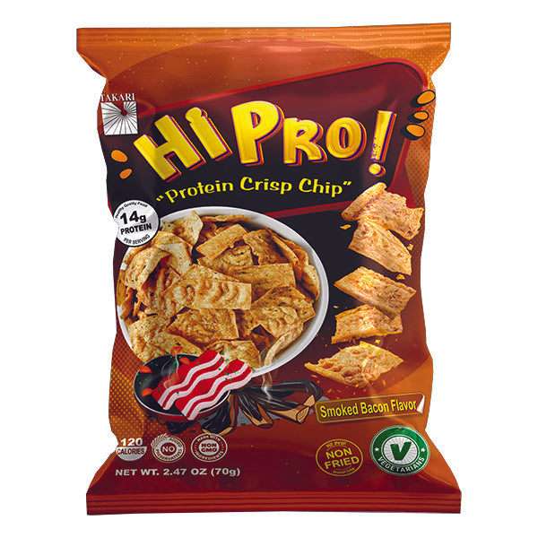 Close-up of Takari Hi Pro Protein Crisp Chips showing crispy texture and packaging.