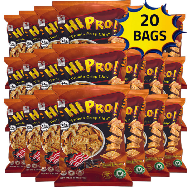 Close-up of Takari Hi Pro Protein Crisp Chips showing crispy texture and packaging.
