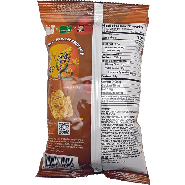 Close-up of Takari Hi Pro Protein Crisp Chips showing crispy texture and packaging.