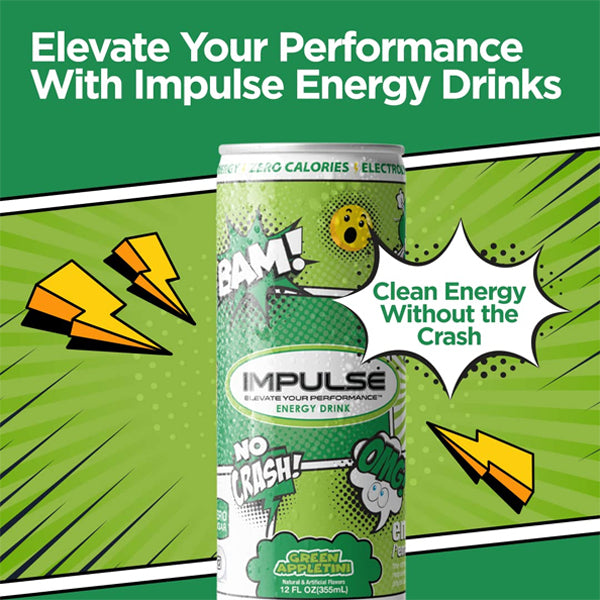Impulse Performance Clean Energy Drink can showcasing its vibrant design and refreshing look.