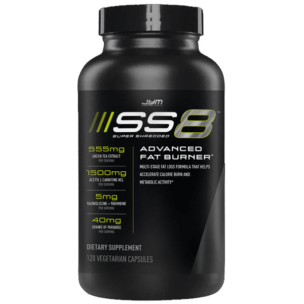 Close-up of Super Shredded 8 capsules showcasing key ingredients for weight loss.