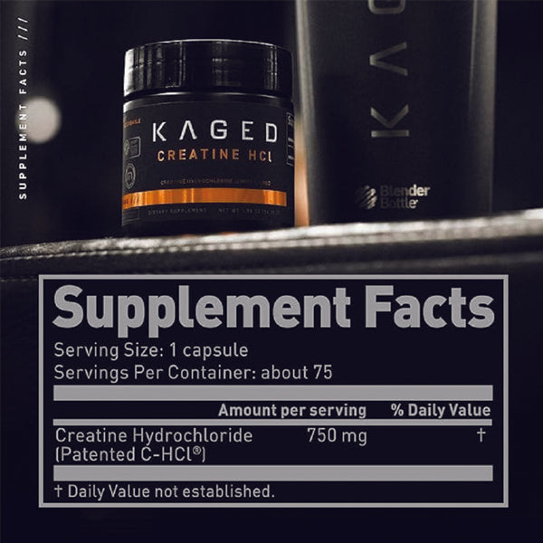 Close-up of Kaged Creatine HCl capsules for muscle gain