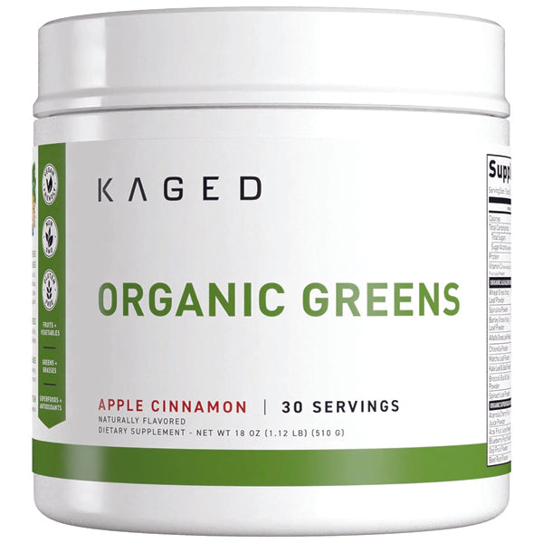 Kaged Outlive 100 Organic Superfood Greens Blend in a glass, showcasing its vibrant green color and fresh ingredients.