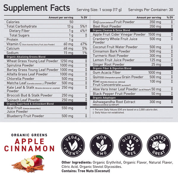 Close-up of Kaged Outlive 100 Organic Superfood Greens Blend powder, highlighting its natural texture and quality ingredients.