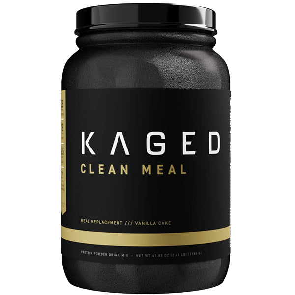 Deliciously mixed Kaged Muscle protein shake in a glass with fruits
