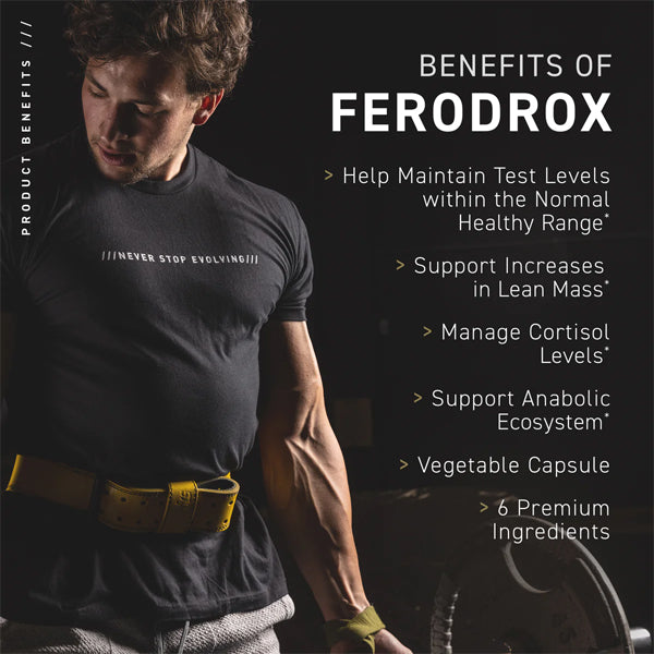 Man lifting weights with natural testosterone booster supplement in the background