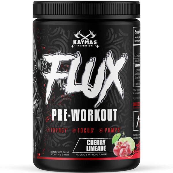 Person showing muscle pump and laser focus after using Kaymas Flux pre-workout