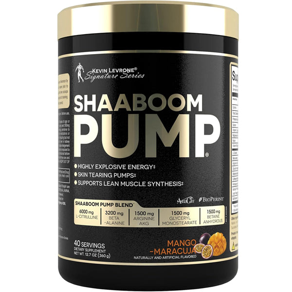 Scoop of Levrone Shaaboom Pump powder highlighting its texture and color