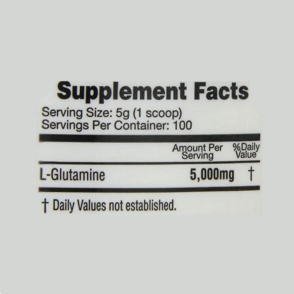 Close-up of GlutaLean powder, highlighting its pure L-glutamine content for muscle recovery.