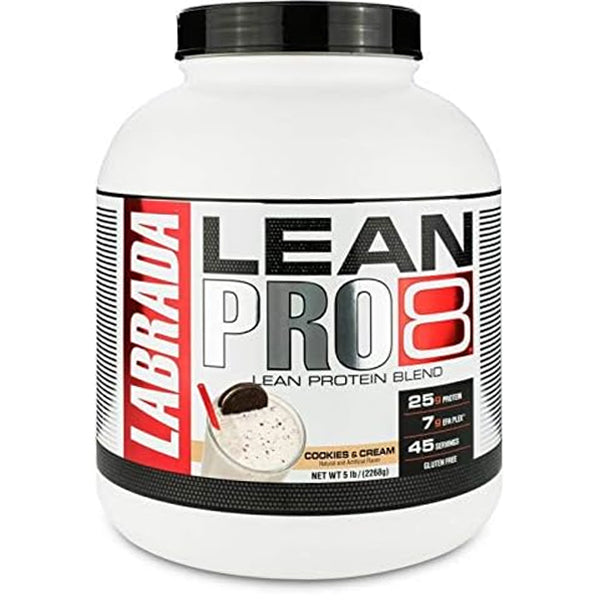 Labrada Lean Pro8 protein powder scoop showing fast and slow-release proteins for muscle growth