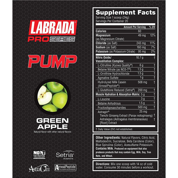 Labrada Pro Series Pump pre workout powder with ingredients for muscle pump and nitric oxide boost