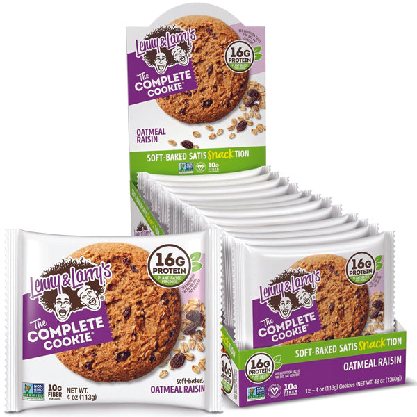 Lenny & Larrys Complete Vegan Cookies displayed on a kitchen counter, highlighting their plant-based ingredients.
