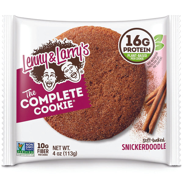 Lenny & Larrys Complete Vegan Cookies displayed on a kitchen counter, highlighting their plant-based ingredients.