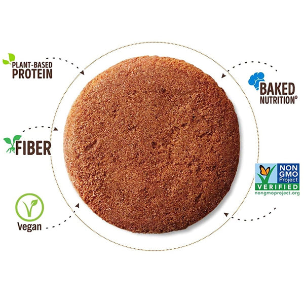 Close-up of Lenny & Larrys vegan protein cookie showing soft texture and rich ingredients