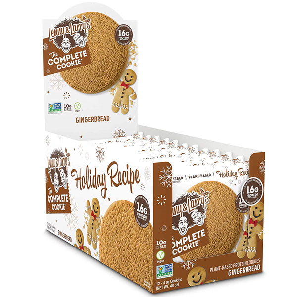 Lenny & Larrys Complete Vegan Cookies displayed on a kitchen counter, highlighting their plant-based ingredients.