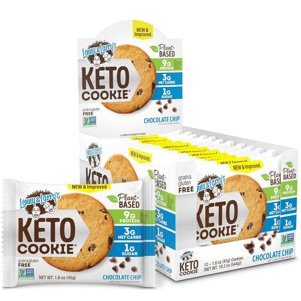Lenny & Larry's Keto Cookies in a colorful package, showcasing the variety of flavors available. Lenny & Larry's Keto Cookies in a colorful package, showcasing the variety of flavors available.