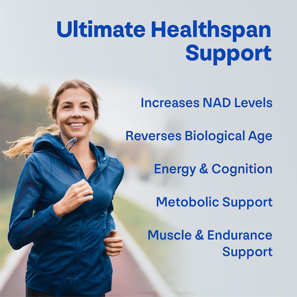 Lifestyle shot of a person taking Nicotinamide Riboside capsules as part of their daily wellness routine.