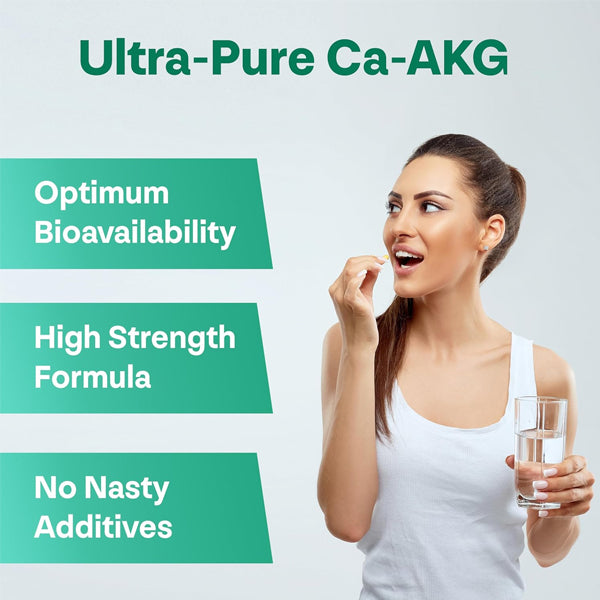 Flat-lay of best Alpha-Ketoglutarate capsules for energy on wellness journal background.