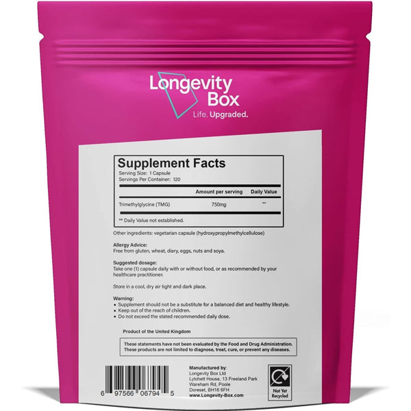 Natural ingredients of Trimethylglycine supplement in capsule form