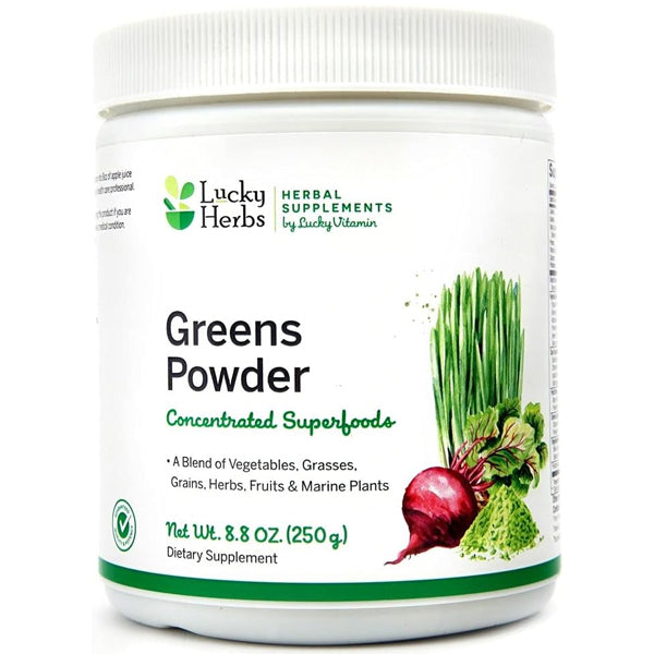 Organic greens powder mix with fresh fruits for smoothies