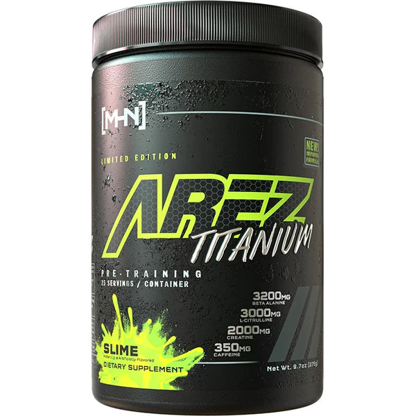 Front angle of Titan Surge Pre-Workout container highlighting pump-boosting ingredients.