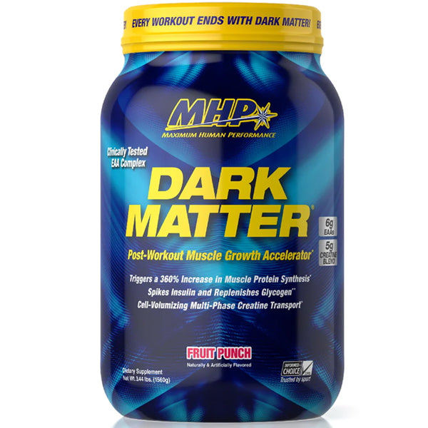 MHP Dark Matter Muscle Growth Formula showing the packaging and supplement facts.