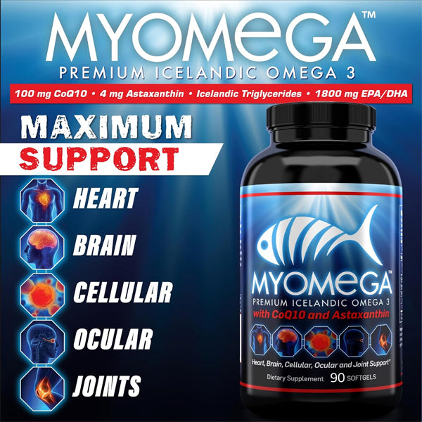 Top Omega-3 softgels for brain support, showcasing Myogenix packaging.