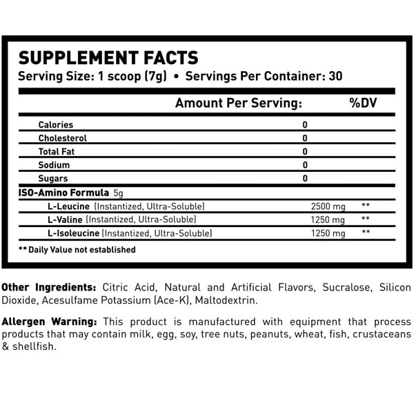 Iso-Amino BCAA powder in a shaker, ideal for workouts.