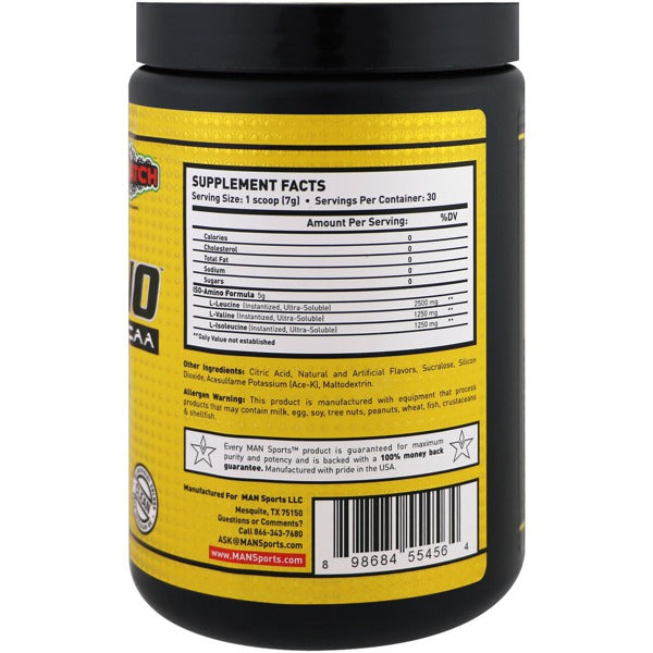 Close-up of Iso-Amino BCAA powder highlighting its unique flavors.