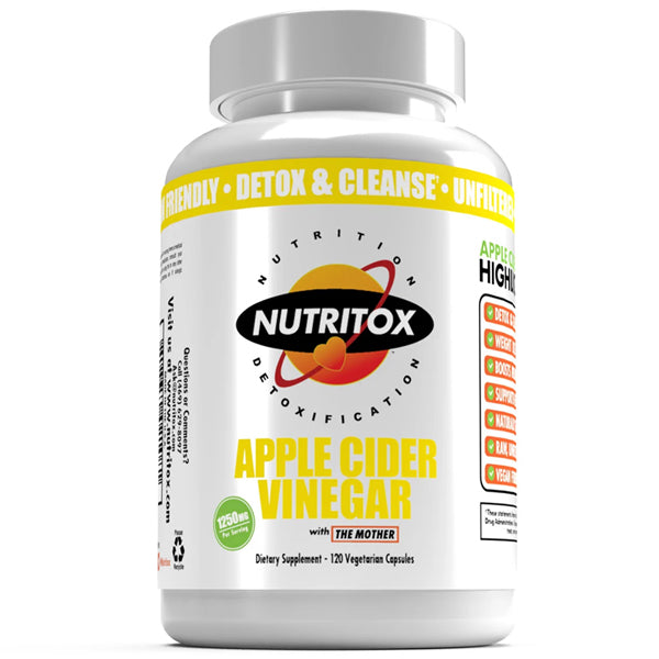 Nutritox apple cider vinegar capsules showing packaging and pills, ideal for weight loss and improved digestion.