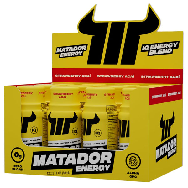 Close-up of the Matador energy shot highlighting its nootropic ingredients.
