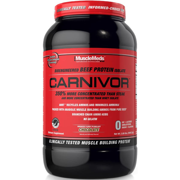 Carnivor Beef Protein Isolate 2lbs packaging showcasing muscle building benefits.