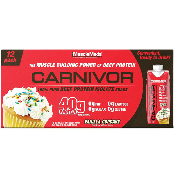 Carnivor beef protein isolate shake displayed on a table, showcasing its packaging and nutritional benefits.