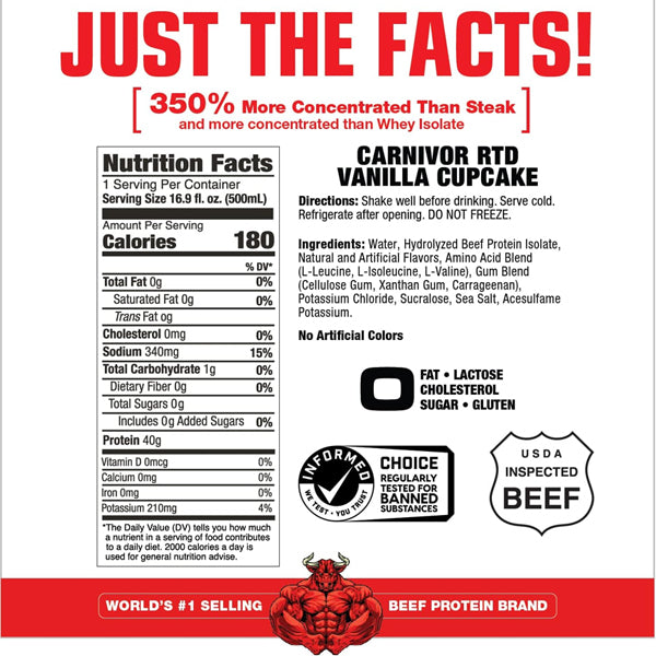 Carnivor beef protein isolate shake displayed on a table, showcasing its packaging and nutritional benefits.