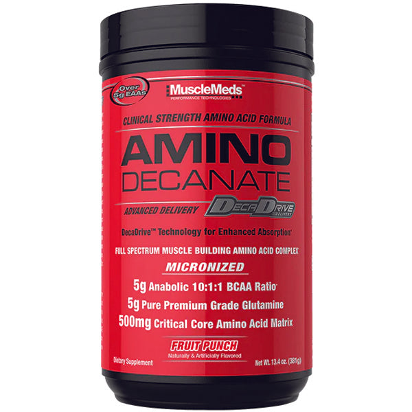 Amino Decanate powder in a scoop, showcasing its rich texture for muscle recovery.
