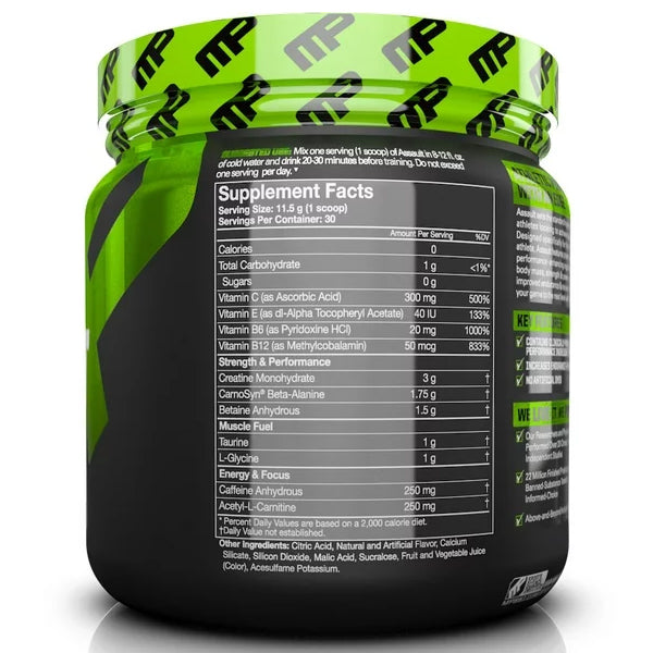 Athlete using MusclePharm Assault during a workout, highlighting its pre-workout energy boost.