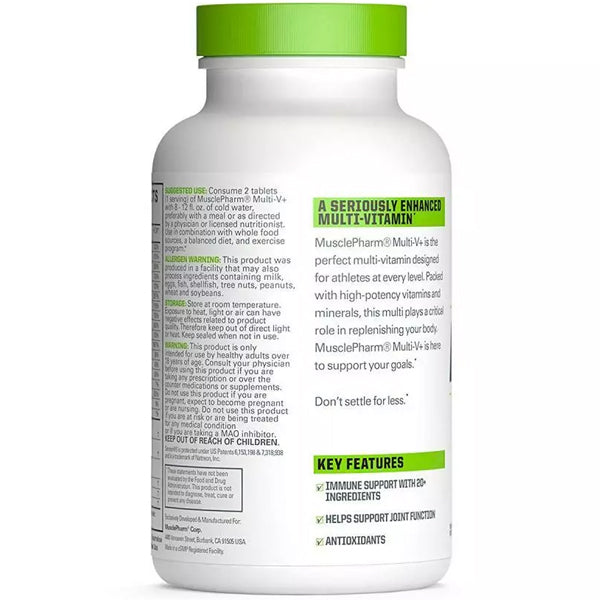 Close-up of MusclePharm Essentials Multivitamins highlighting the organic ingredients.