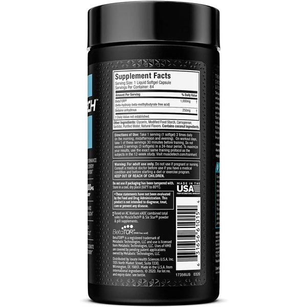 Close-up of MuscleTech softgels showcasing their advanced ingredients for protein synthesis.