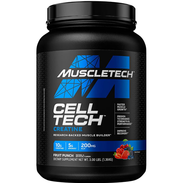 Muscletech Cell-Tech creatine in a gym setting for muscle development.