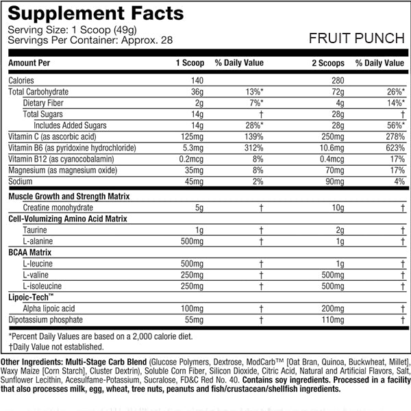 Close-up of Cell-Tech creatine showcasing its packaging and ingredients.