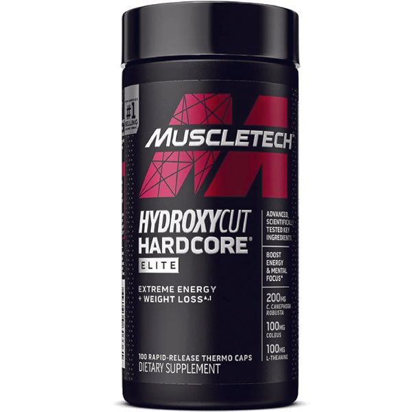Hydroxycut Elite capsules shown with workout gear for energy boost