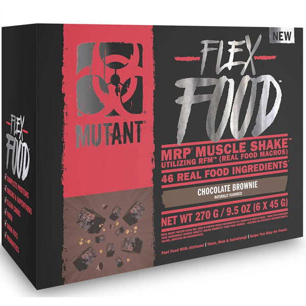 Close-up of Mutant Flex Food muscle shake in a glass, highlighting its natural ingredients and creamy texture