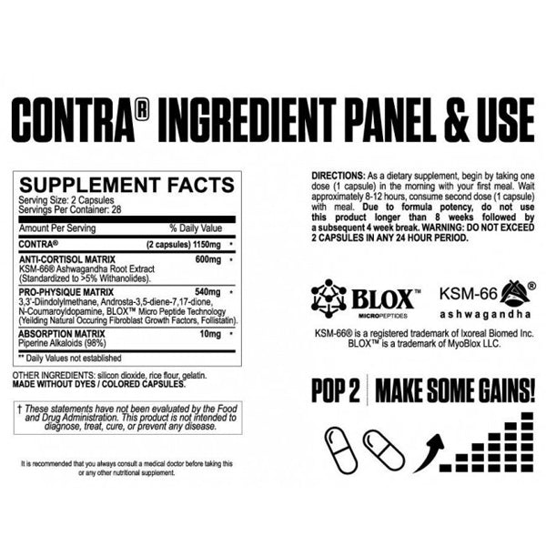 Close-up of MyoBlox Contra capsules emphasizing their benefits for testosterone support and muscle building.