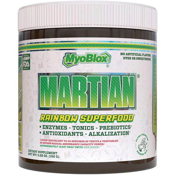 Martian Rainbow Superfood Blend scoop showing vibrant colors and texture.