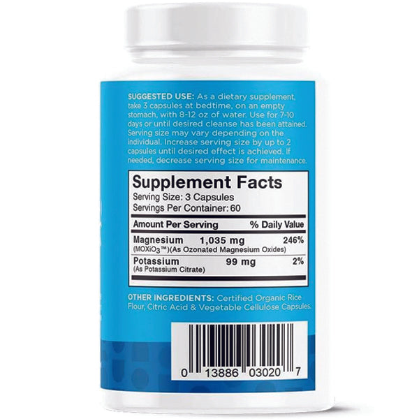 Close-up of MagO7 natural laxative capsules for bloating and waste removal